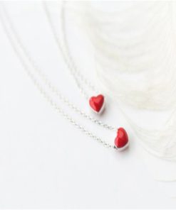 Silber Halskette mit Herzanhänger, Little Red Heart