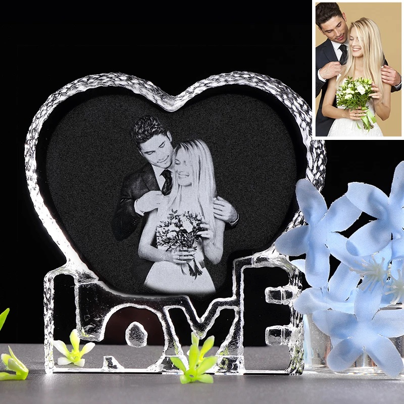 LED Acrylbild Laserbild Herz mit Gravur Fotogravur Hochzeit Liebe Geschenk 